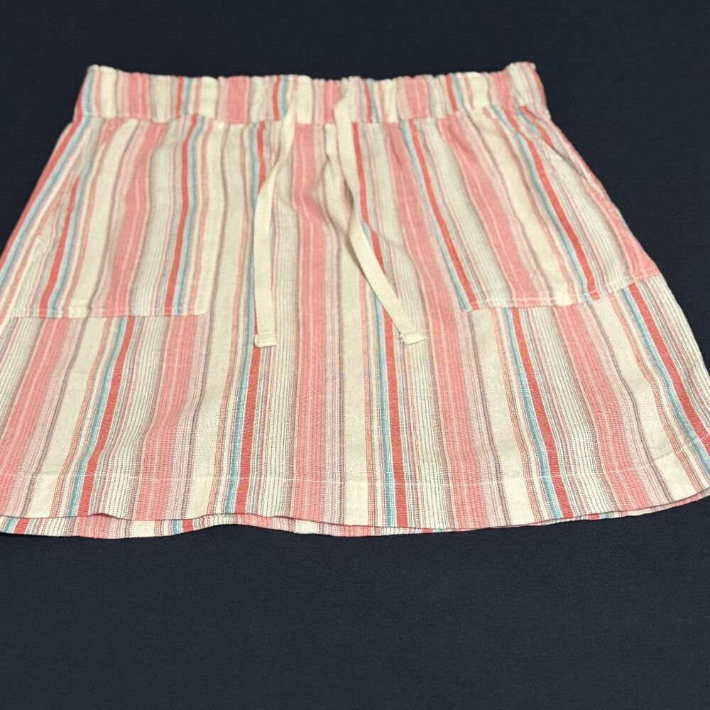 DASH Linen Blend striped cream, coral blue pocketed skirt size Med
